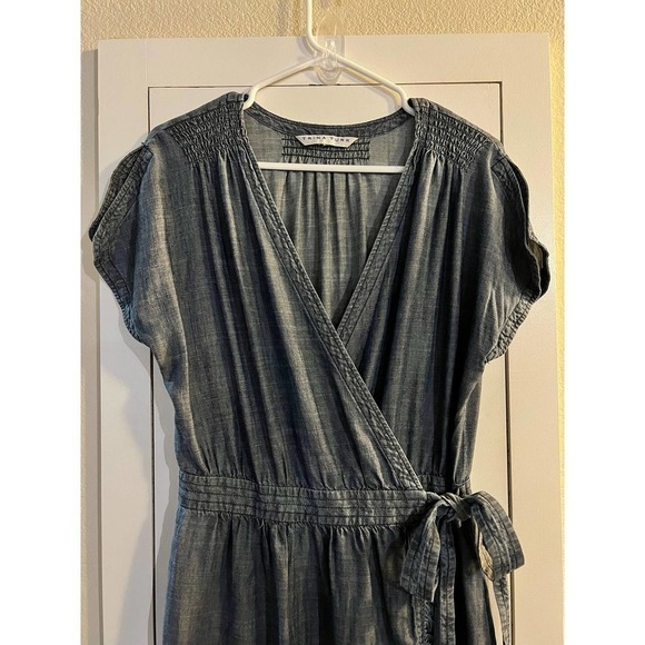 Trina Turk Morina Chambray Wrap Dress Blue Linen Lyocell Blend Lightweight Sz 8 - Picture 6 of 9